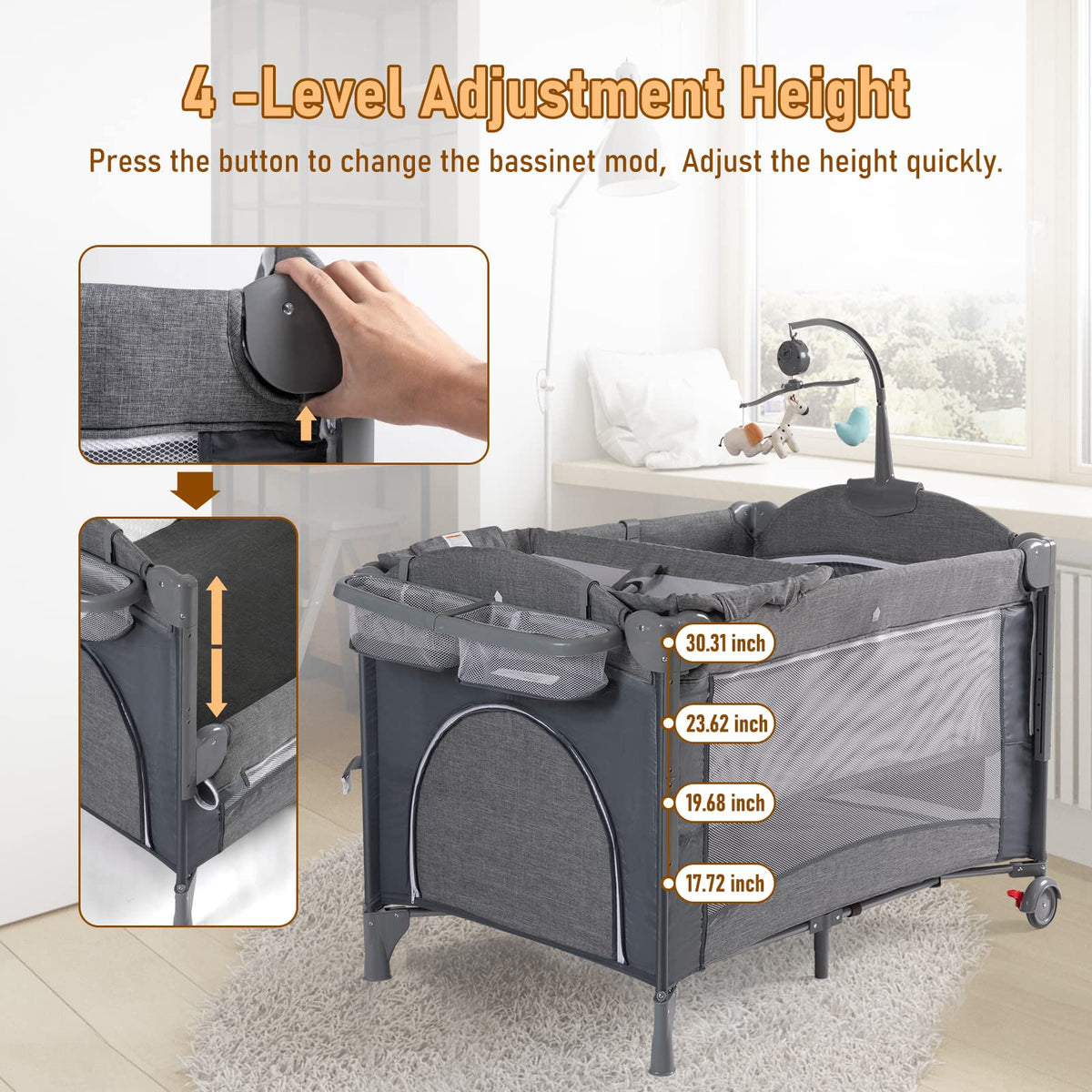 5-in-1 Baby Bassinet Bedside Sleeper Playard K8022