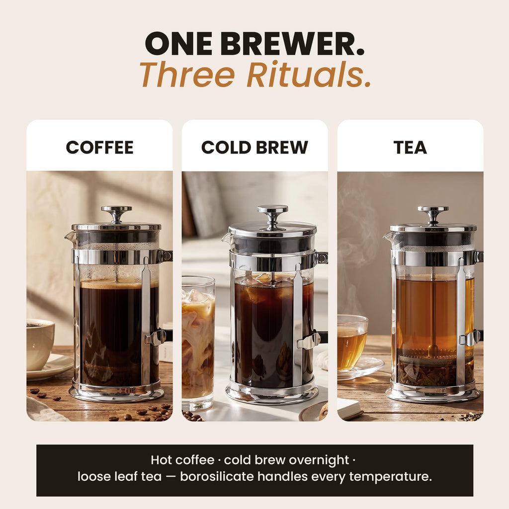 French Press Coffee Maker 34oz Chrome Borosilicate Glass O729