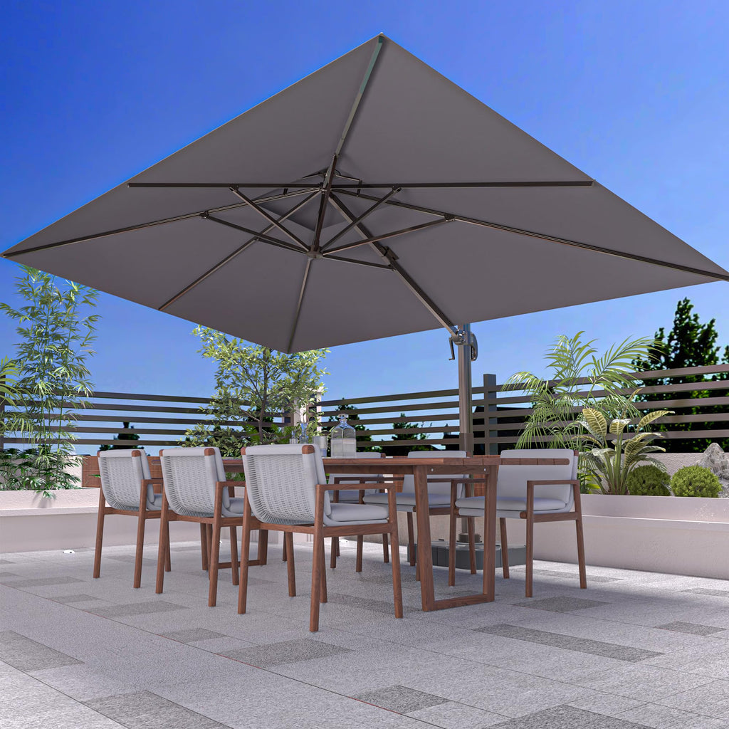 9' X 12' Grey Cantilever Patio Umbrella with Base X79420