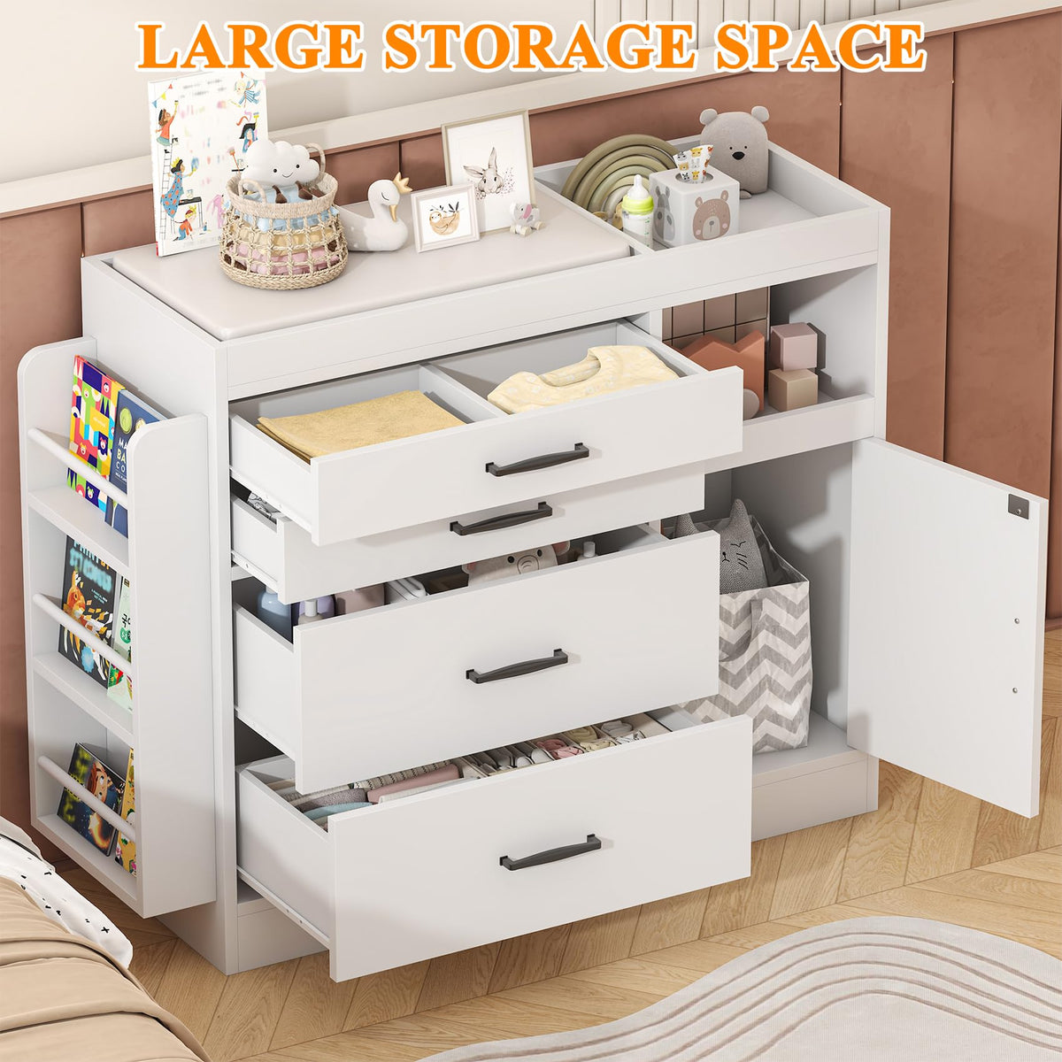 White 4 Drawer Baby Nursery Dresser with Changing Pad Z7761