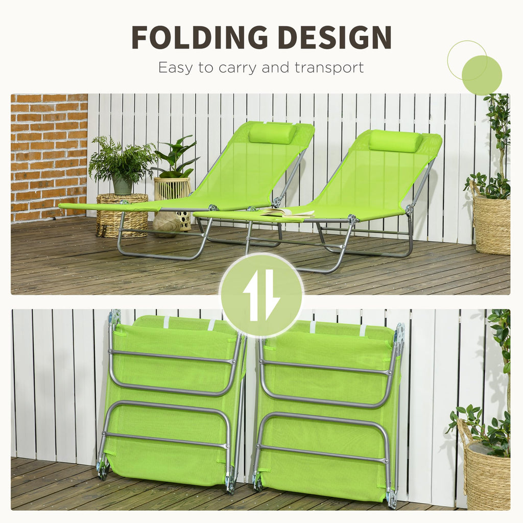 2 Piece Folding Chaise Lounge Chairs Reclining Back Green H234778