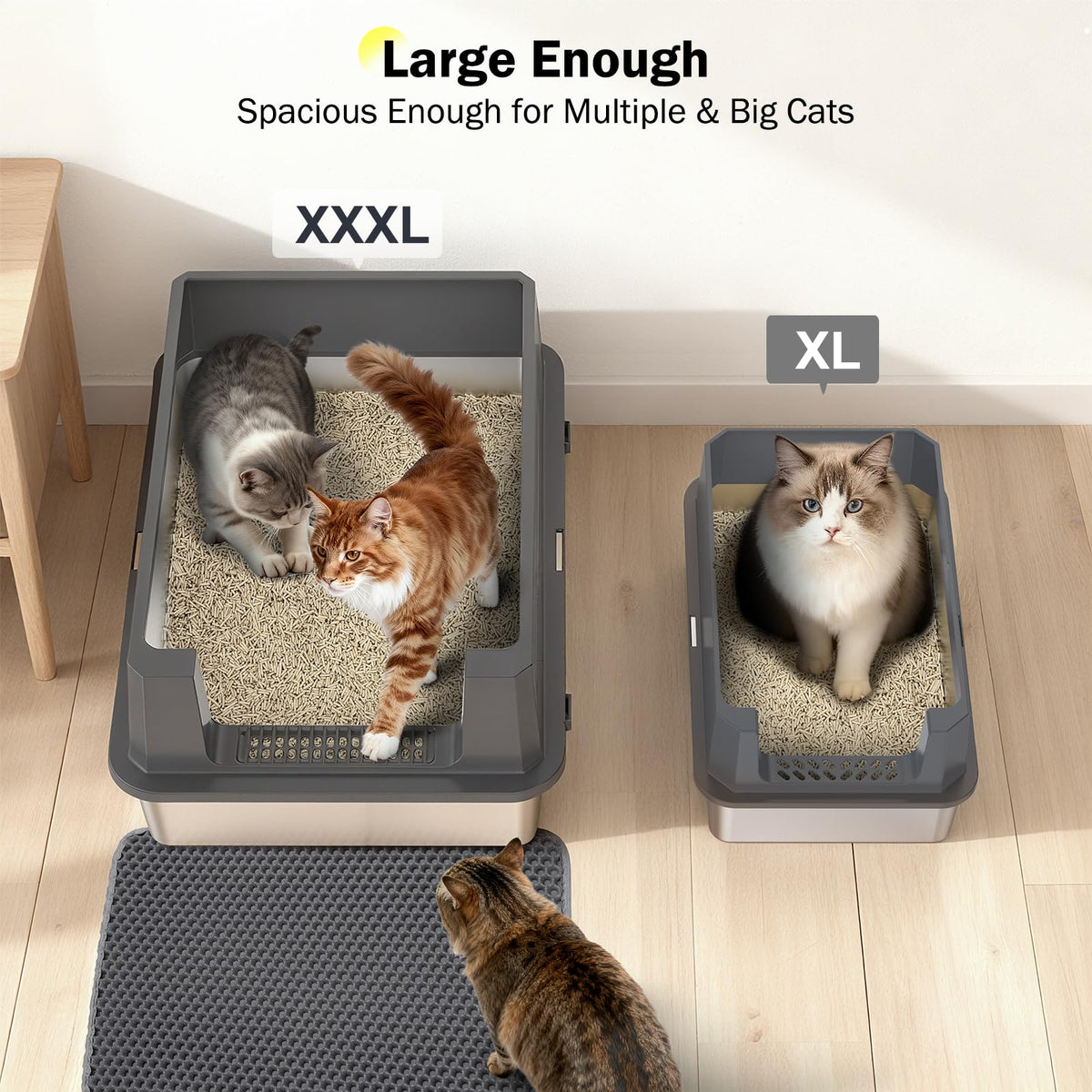 Stainless Steel Extra Large Cat Litter Box with High Sided Lid and Litter Scoop J300