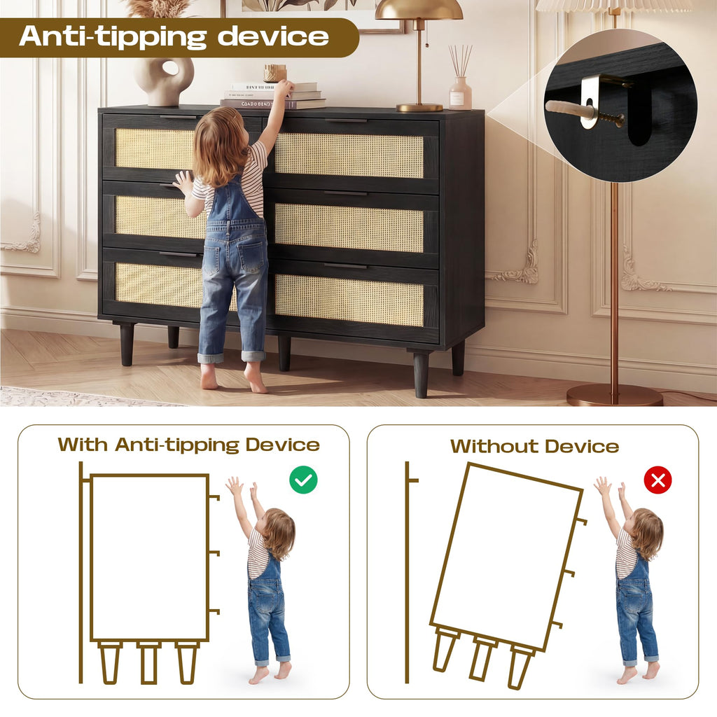 6 Drawer Rattan Wood Dresser F7837