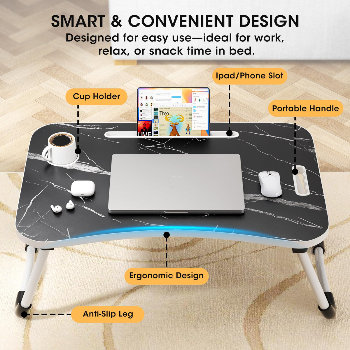 Folding Wood Lap Desk with Cup Holder P238