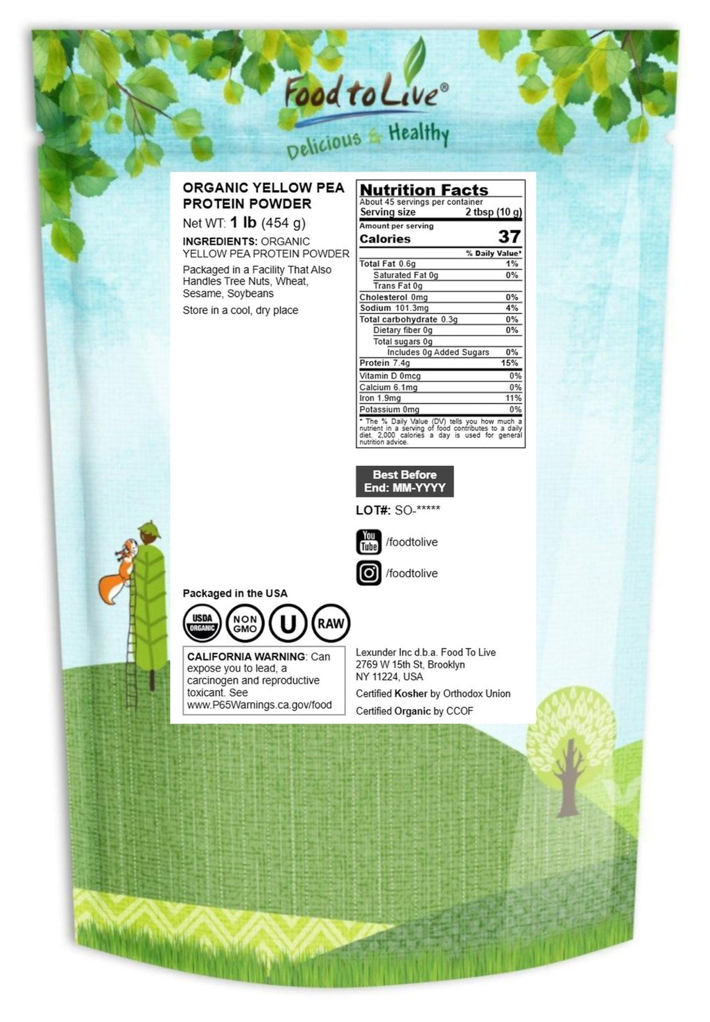Organic Pea Protein Powder, 1 Pound, Non-GMO, 80% Protein, Vegan, Unflavored Q53023