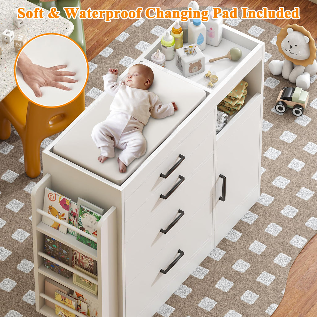 White 4 Drawer Baby Nursery Dresser with Changing Pad Z7761