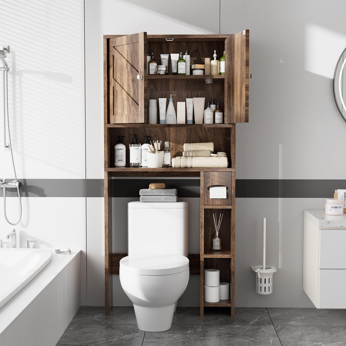 Walnut Over Toilet Storage Cabinet with Adjustable Shelf Z553671