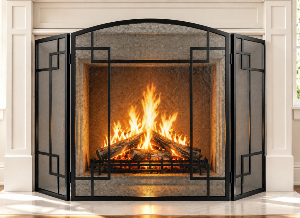 Fireplace Screen 3 Panel Wrought Iron V53015