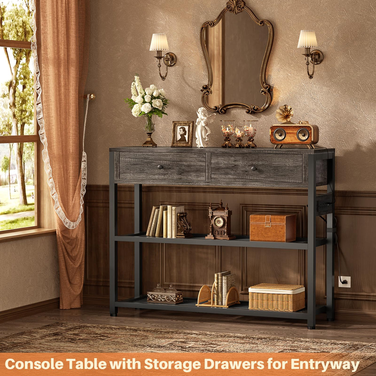 32" Entryway Table with Outlets and Drawers E621668