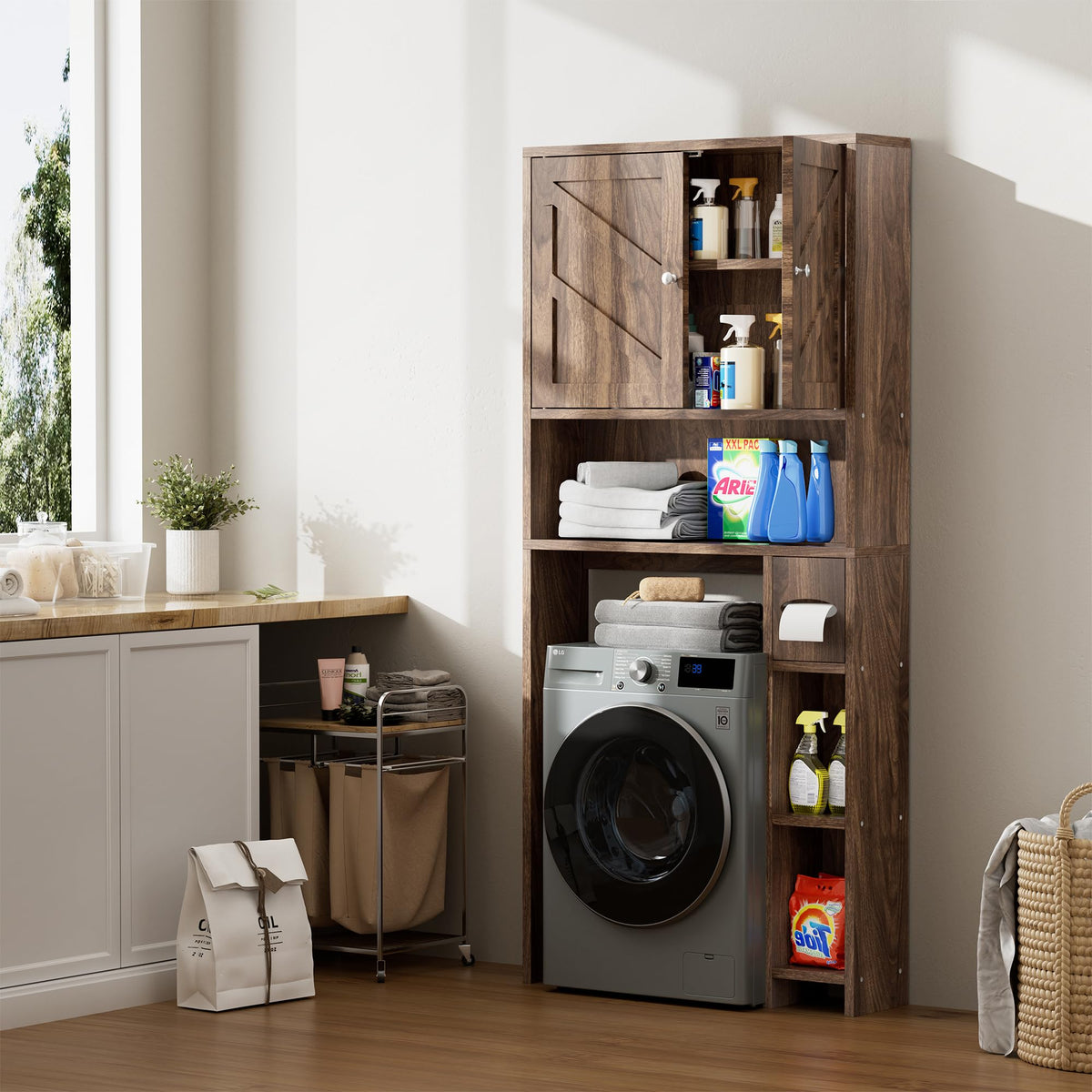Walnut Over Toilet Storage Cabinet with Adjustable Shelf Z553671
