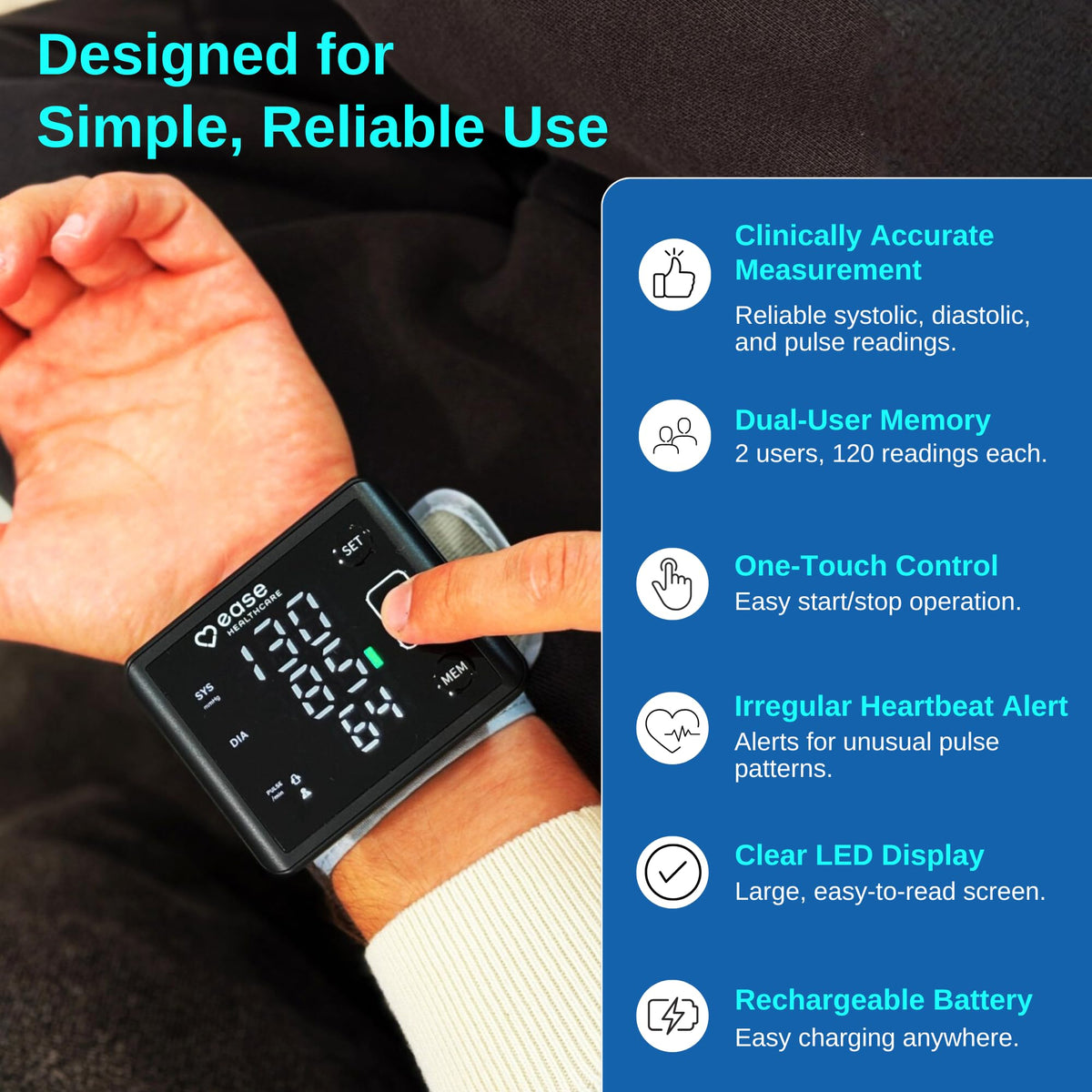 Rechargeable Wrist Blood Pressure Monitor with LED Display K810