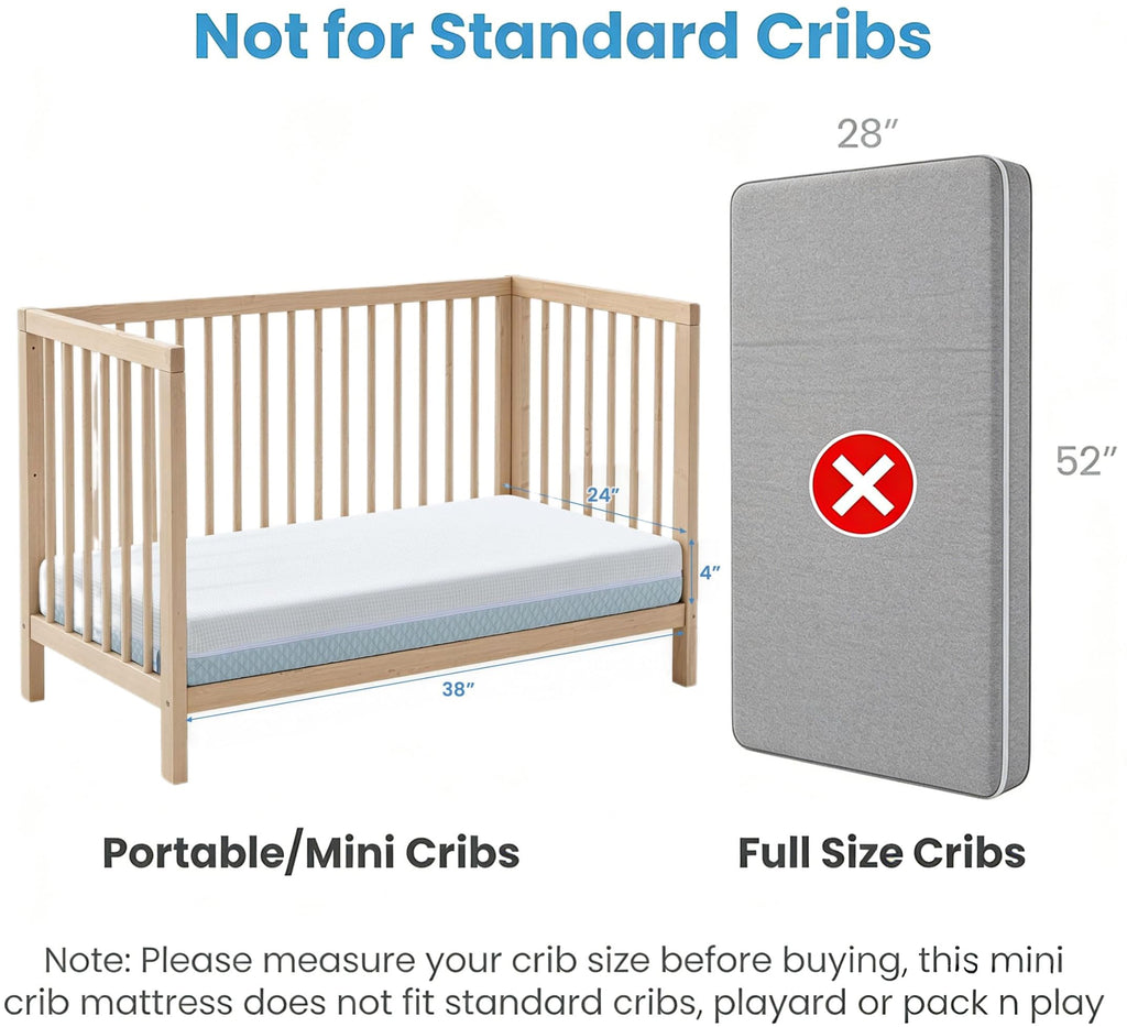 Mini Crib Mattress 38x24x4 Dual-Sided Cooling Gel Foam B9639