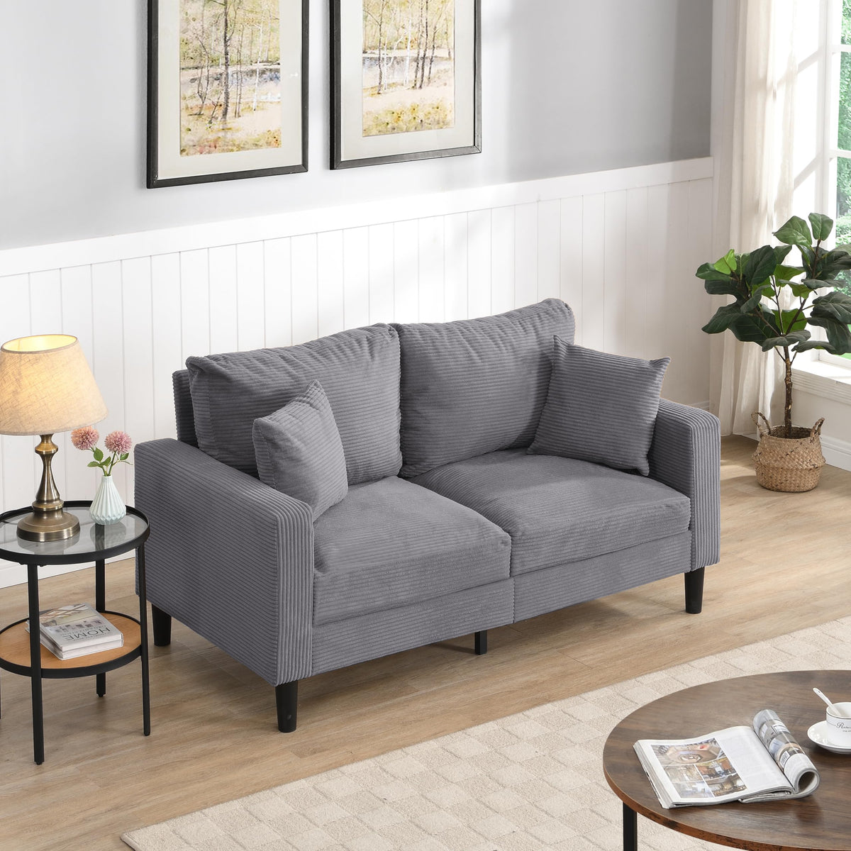 Light Gray 2-Seat Upholstered Loveseat Sofa E62194