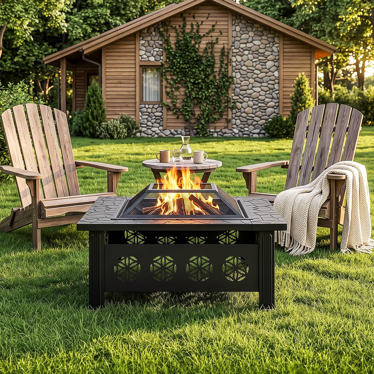 32 Inch Square Wood Burning Fire Pit Table P631
