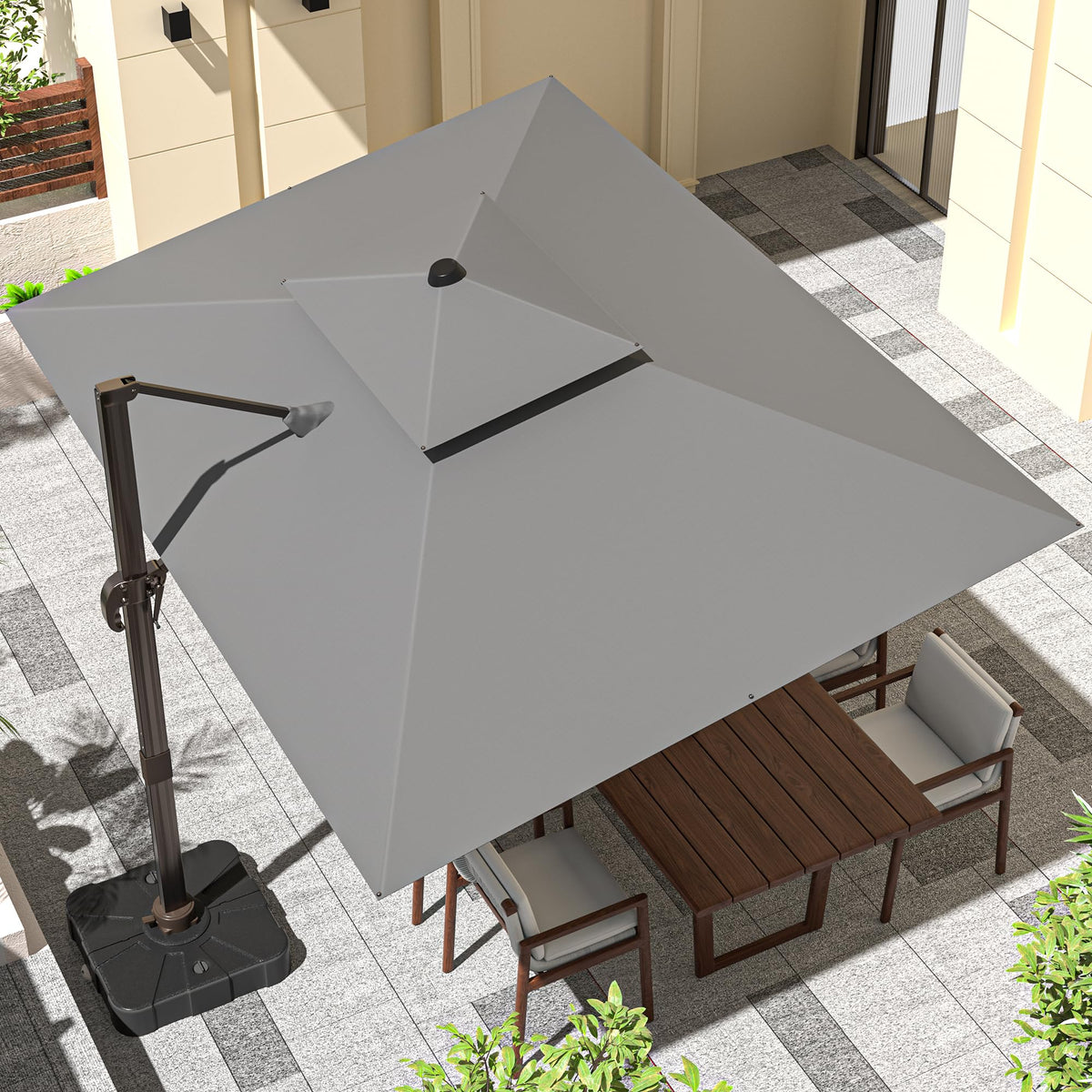 9' X 12' Grey Cantilever Patio Umbrella with Base X79420