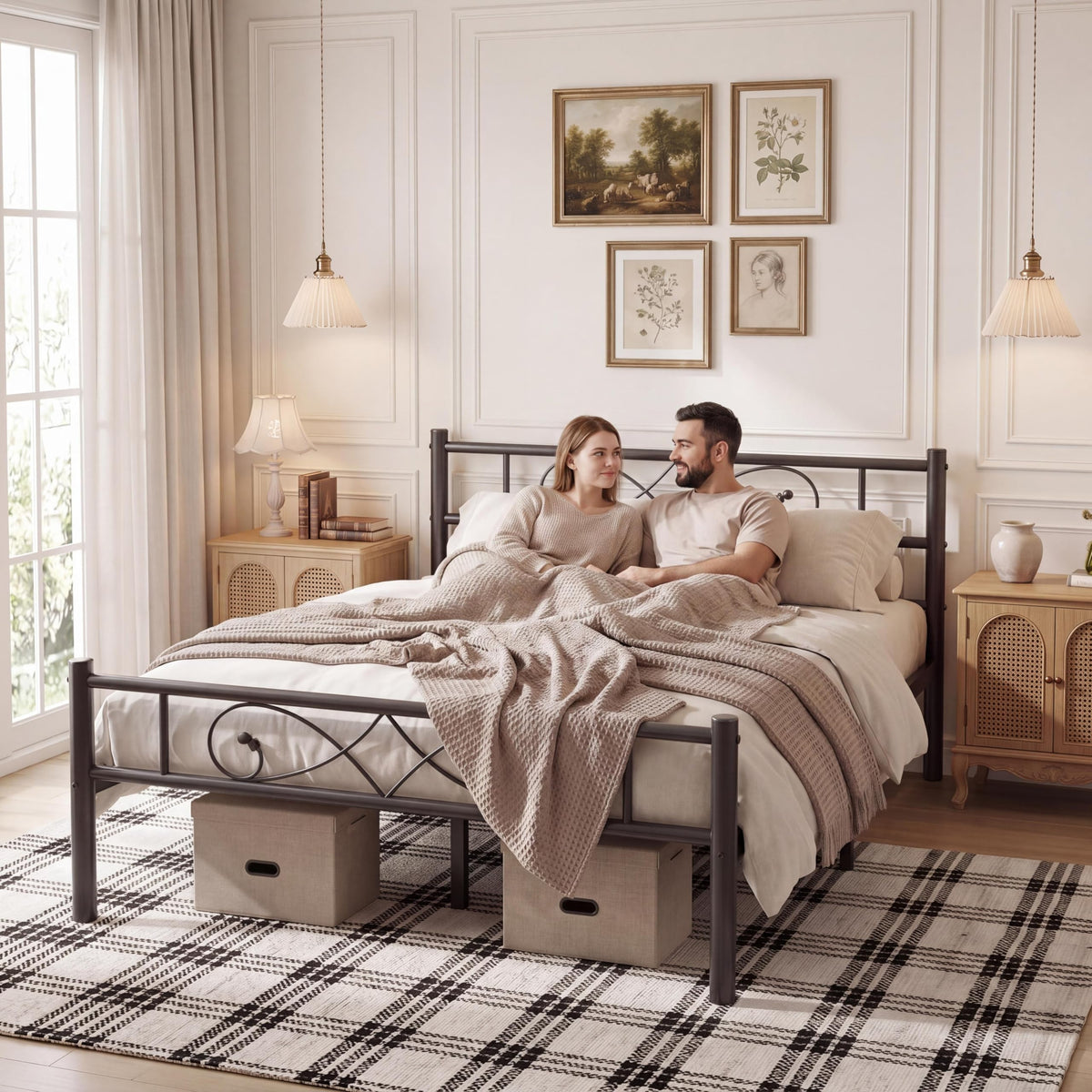 Full Size Metal Platform Bed with Under Storage O2369