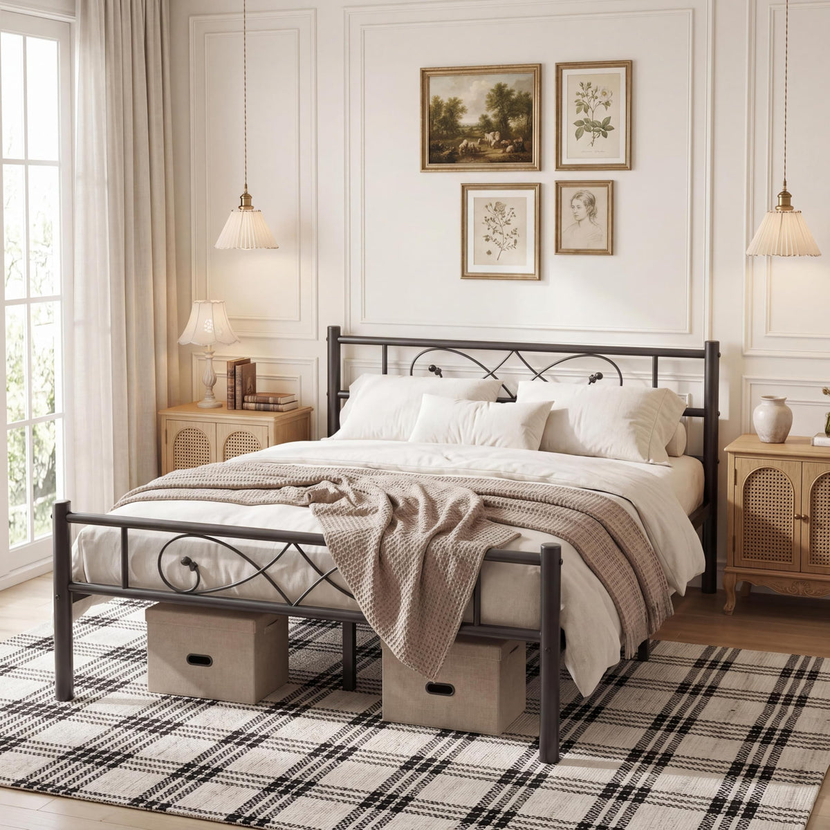 Full Size Metal Platform Bed with Under Storage O2369