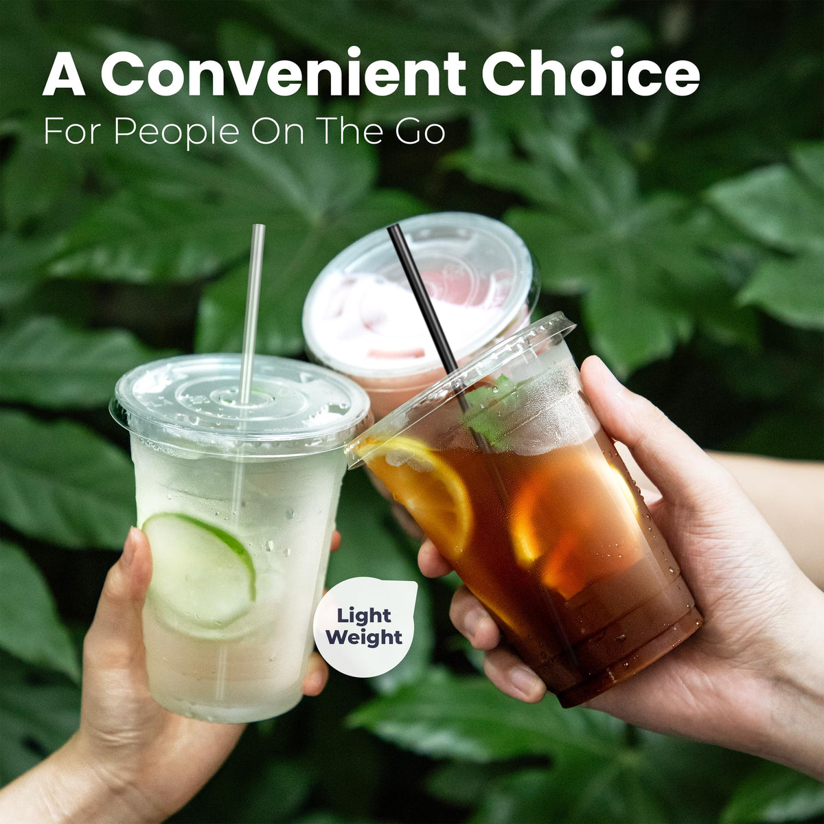 12 oz Clear Plastic Cups with Lids and Straws T8890
