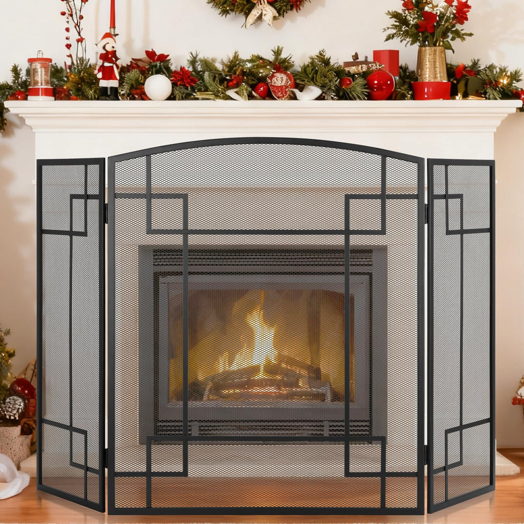 Fireplace Screen 3 Panel Wrought Iron V53015
