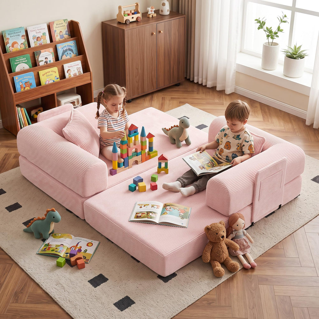 Pink Convertible Futon Sofa Bed with 3 Pillows E65650