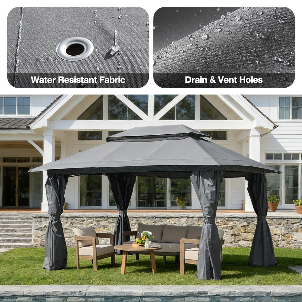 10x13 Outdoor Gazebo with Mosquito Netting and Privacy Screens T842364